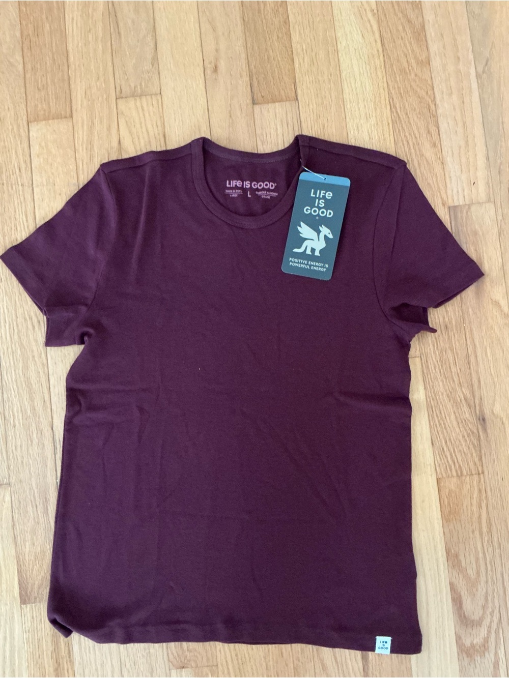 Life Is Good Solid Modal Ribbed Crewneck Tee - Deep Burgundy. NWT